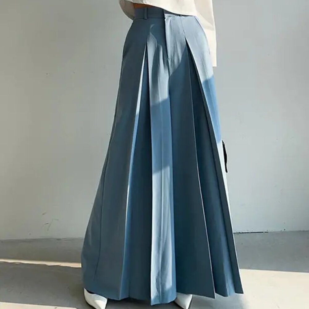 High Waisted Wide Leg Pleated Solid Color Casual Pants – Chic Urban Trousers